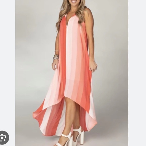 Buddy Love Peach and Coral Striped Hi Low Maxi Dress - Picture 2 of 10